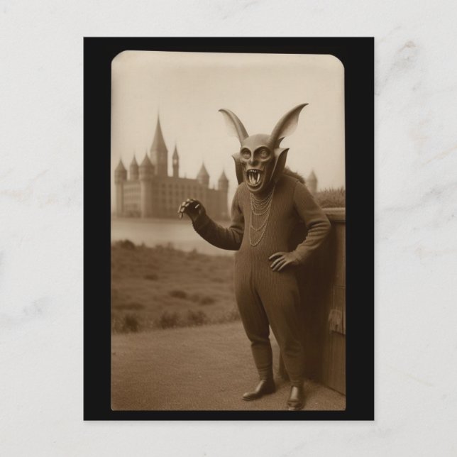 Haunted Bizarre Weird Bat Creature Halloween  Postcard (Front)