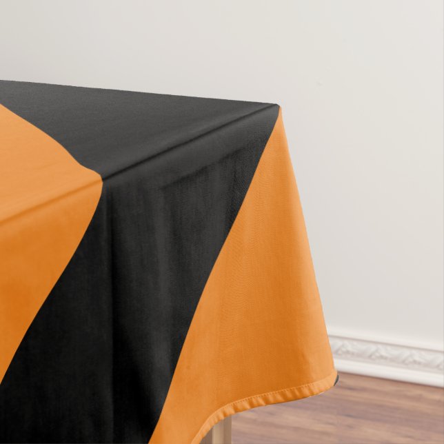 Haunted Black and Pumpkin Orange Striped Tablecloth (In Situ)