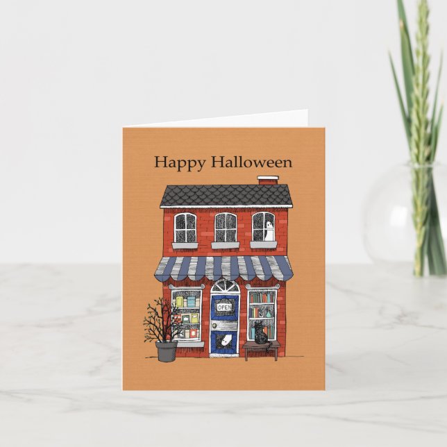 Haunted bookshop Funny whimsical goth Halloween Card (Front)