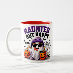 Haunted But Happy Funny Ghost Pumpkin Halloween Two-Tone Coffee Mug