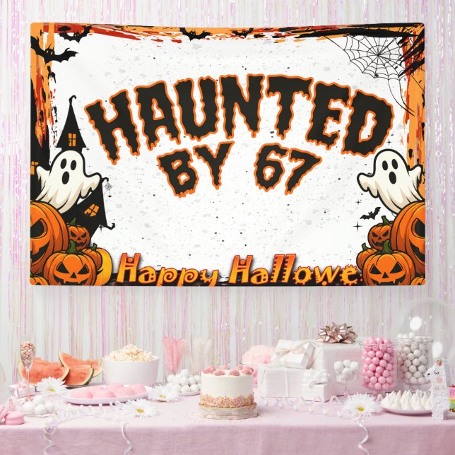 Haunted by 67 Funny Ghost And Pumpkin Halloween Banner (Party)