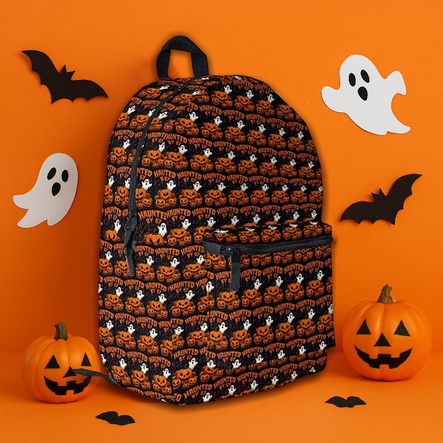 Haunted by 67 Funny Ghost And Pumpkin Halloween Printed Backpack (Creator Uploaded)