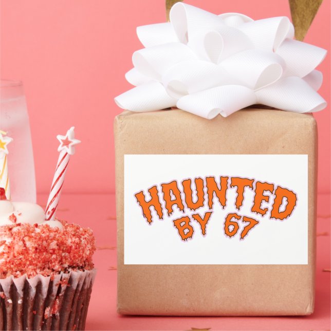 Haunted by 67 Funny Ghost And Pumpkin Halloween Rectangular Sticker (Party)