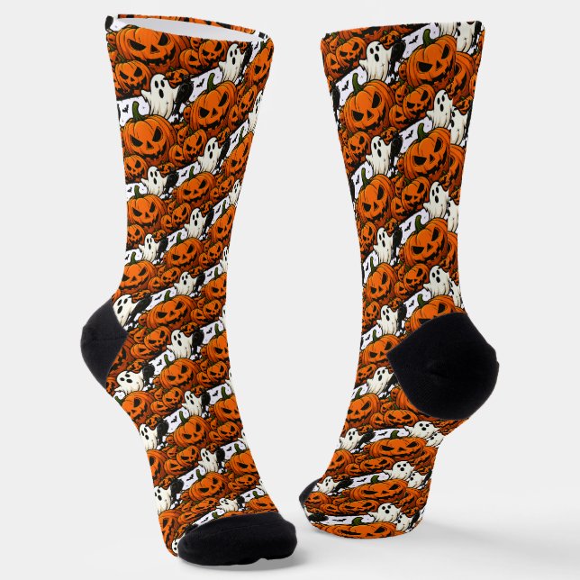 Haunted by 67 Funny Ghost And Pumpkin Halloween Socks (Angled)