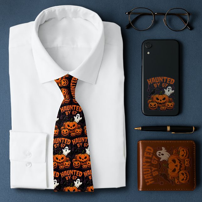 Haunted by 67 Funny Ghost And Pumpkin Halloween Tie (Creator Uploaded)