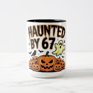 Haunted by 67 – Funny Ghost and Pumpkin Halloween  Two-Tone Coffee Mug