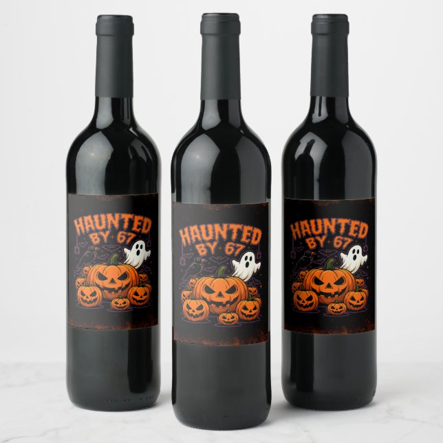 Haunted by 67 Funny Ghost And Pumpkin Halloween Wine Label (Bottles)