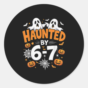 Haunted By 67 Funny Pumpkin And Ghost Halloween Co Classic Round Sticker