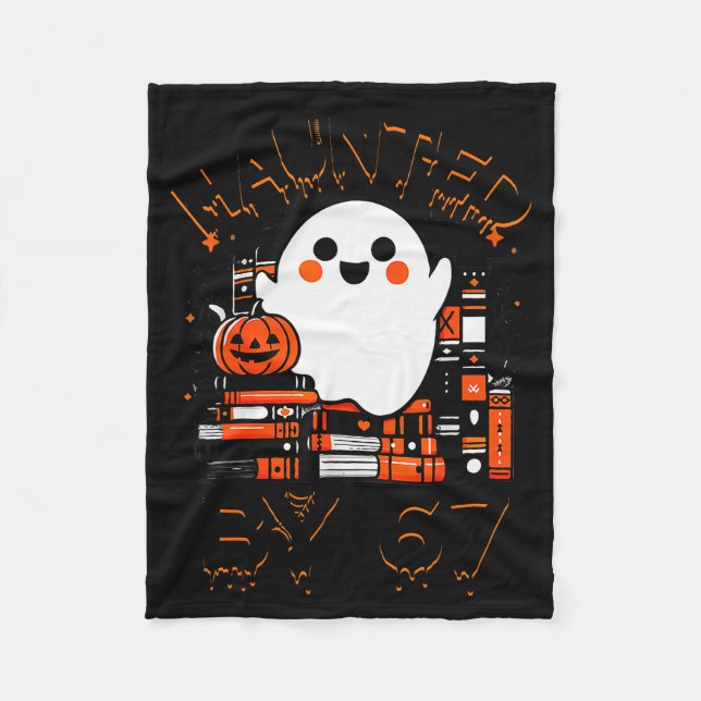 Haunted By 67 - Teacher Boo Ghost Pumpkin Hallowee Fleece Blanket (Front)
