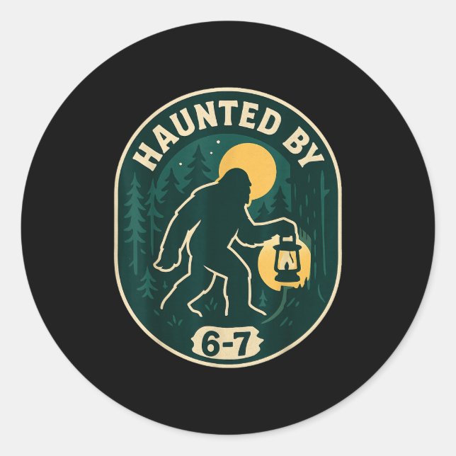 Haunted By 6-7 Bigfoot Lantern Halloween Badge  Classic Round Sticker (Front)