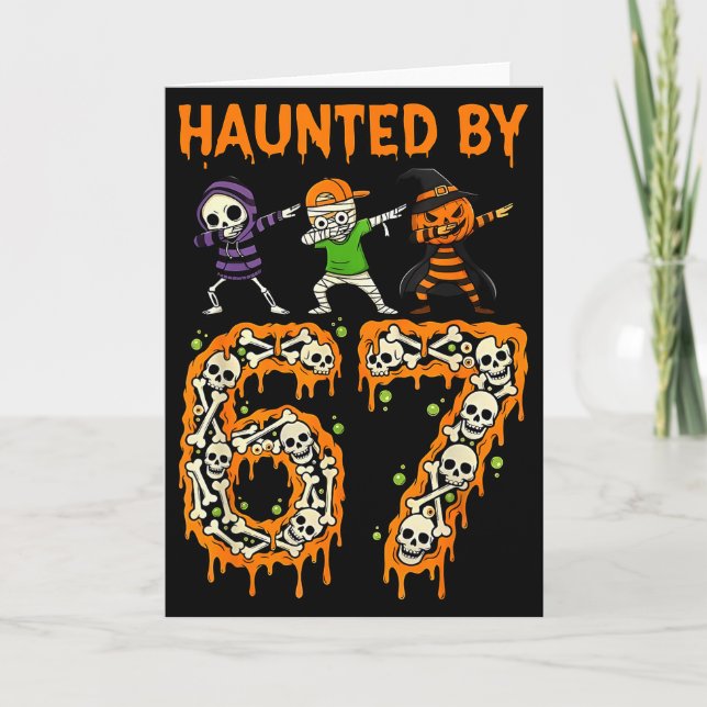 Haunted By 6-7 Halloween Skeleton Dabbing Meme Men Card (Front)