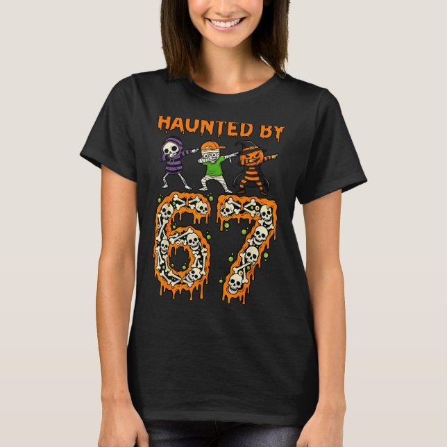 Haunted By 6-7 Halloween Skeleton Dabbing Meme Men T-Shirt (Front)