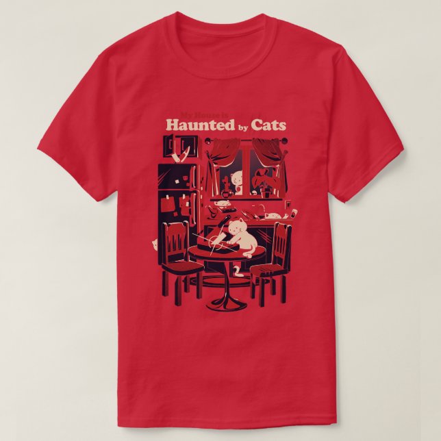 Haunted by cats Halloween Cat T-Shirt (Design Front)