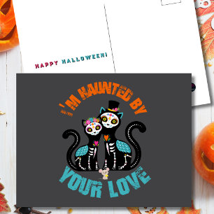 Haunted by Your Love Sugar Skull Cat Postcard
