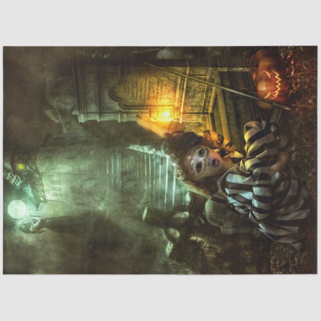 Haunted Castle and Grave Headstone Decoupage Tissue Paper (Front)