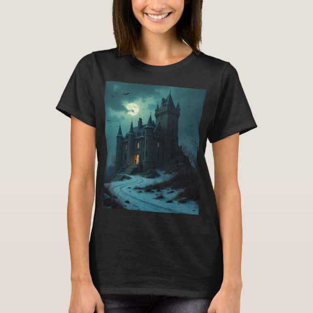 Haunted Castle at Twilight 🌩️ T-Shirt (Front)