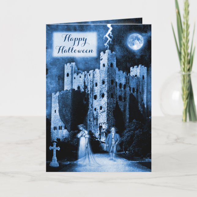 Haunted Castle Gothic Happy Halloween Card (Front)
