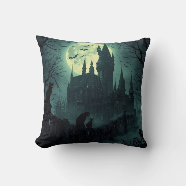 Haunted Castle Halloween Square Pillow (Front)