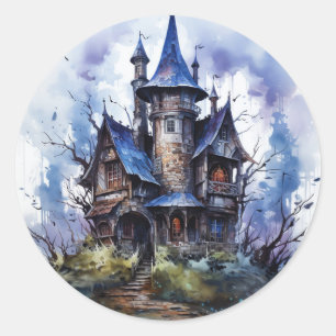 Haunted castle Halloween theme Classic Round Sticker