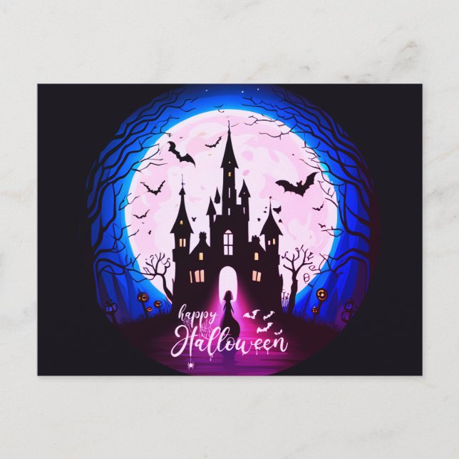 Haunted Castle Happy Halloween Creepy Holiday Postcard (Front)