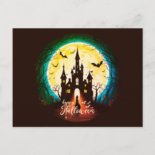 Haunted Castle Happy Halloween Creepy Postcard (Front)