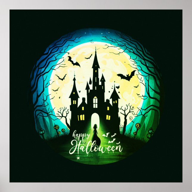 Haunted Castle Happy Halloween Creepy Poster (Front)
