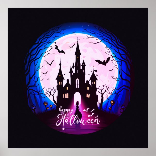 Haunted Castle Happy Halloween Creepy Poster (Front)