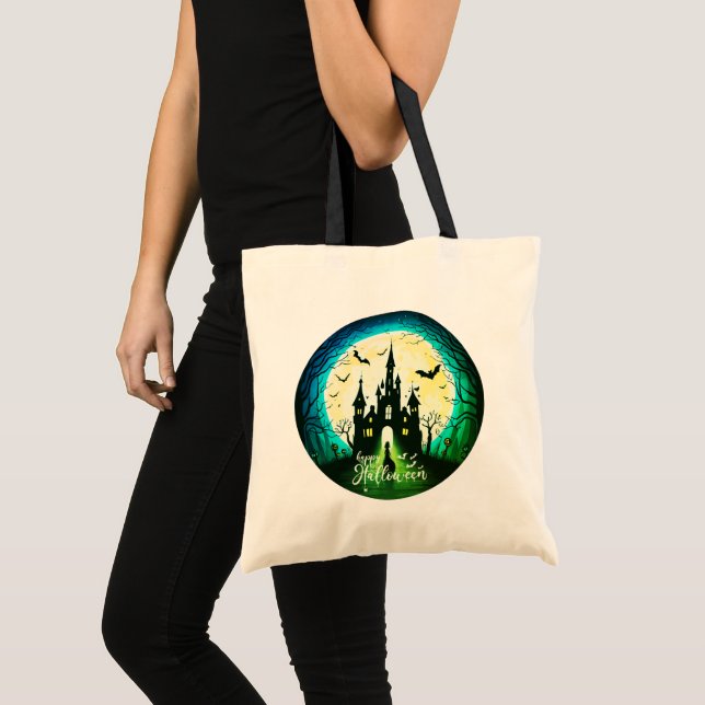 Haunted Castle Happy Halloween Creepy Tote Bag (Front (Product))