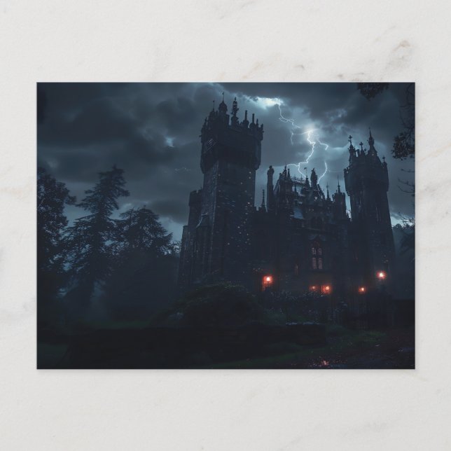 Haunted castle in the night storm postcard (Front)