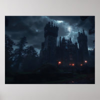 Haunted castle in the night storm