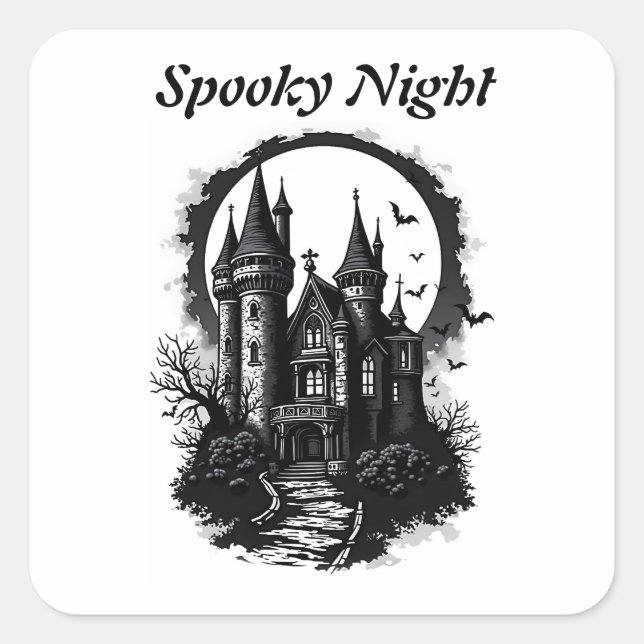 Haunted Castle Silhouette Square Sticker (Front)