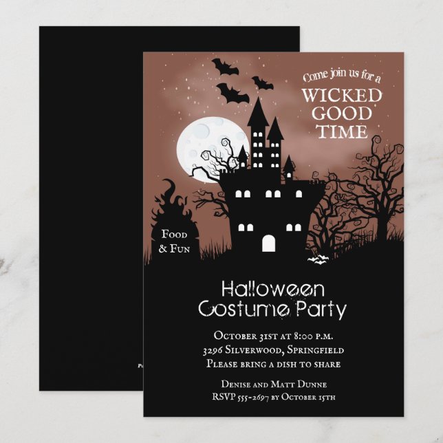 Haunted Castle Spooky Night Sky Halloween Invites (Front/Back)