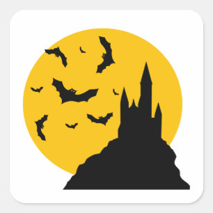 Haunted Castle with Moon and Bats Square Sticker