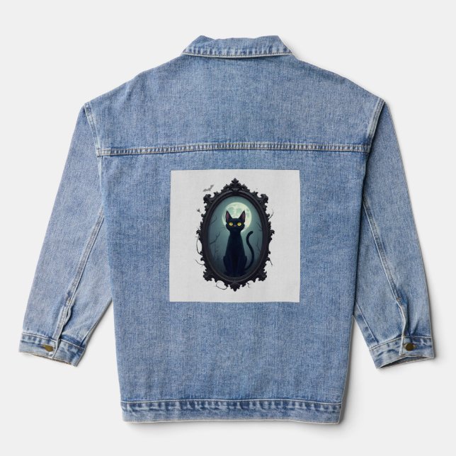 Haunted Cat Mirror Denim Jacket (Back)