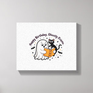 Haunted Cat Trick-or-Treaters Oversized T-Shirt Canvas Print