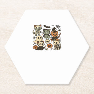 Haunted Cat Trick-or-Treaters Oversized T-Shirt Paper Coaster