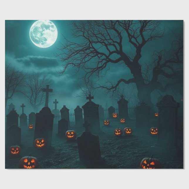 Haunted Cemetery Halloween Gift Wrap – Stunning (Flat)