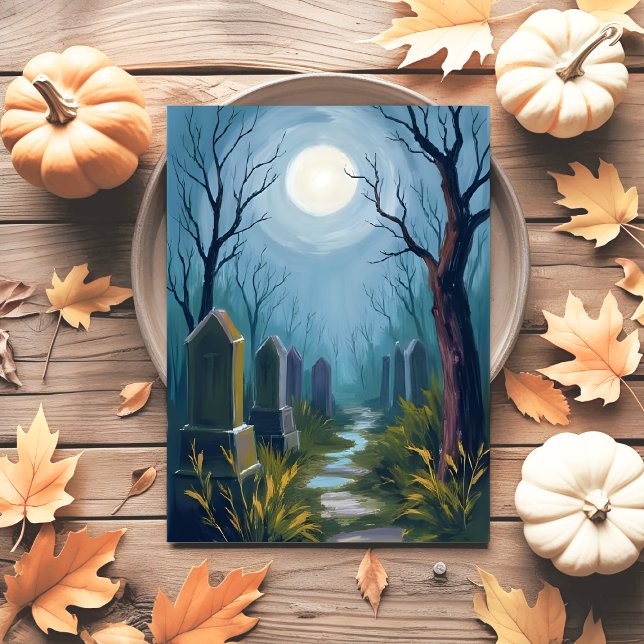 Haunted Cemetery | Halloween Spooky Painting Holiday Postcard (Creator Uploaded)