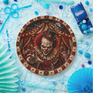 Haunted Circus Killer Clown Halloween Night Paper Plate