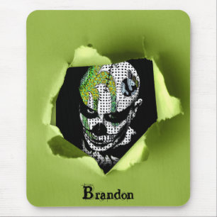 Haunted Clown Shown through Ripped Hole Mouse Mat