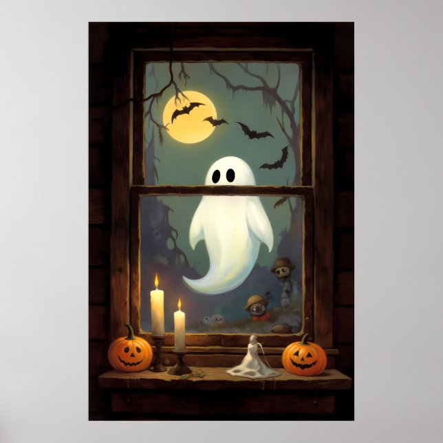 Haunted Cottage Gaze – Ghostly Window Scene Poster (Front)
