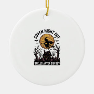 Haunted Coven Shirt Vintage Witch House Halloween Ceramic Tree Decoration