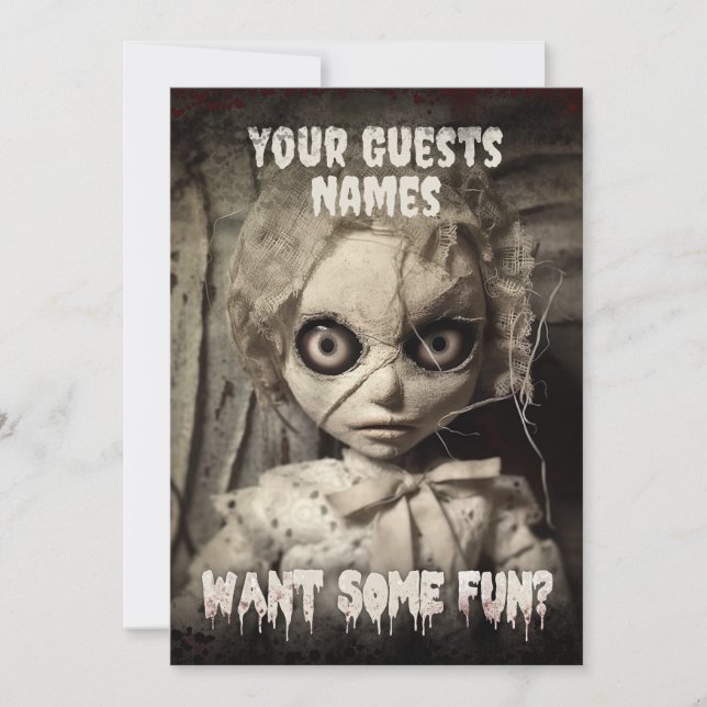 Haunted Doll Creepy Adult Halloween Party Invitation (Front)