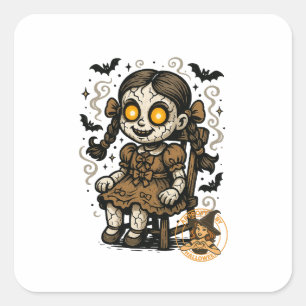 Haunted Doll – Halloween Cartoon Square Sticker