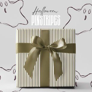 Haunted Forest Green and White Pinstripe Halloween Wrapping Paper