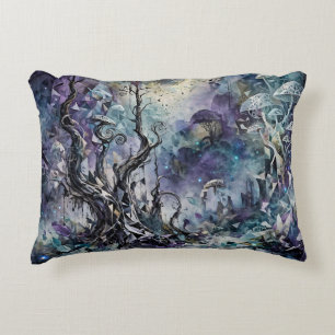 Haunted Forest Mystical Surreal Trees Mushrooms Decorative Cushion