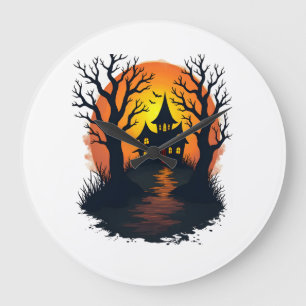 Haunted Forest � Spooky Halloween Nature Tee Large Clock