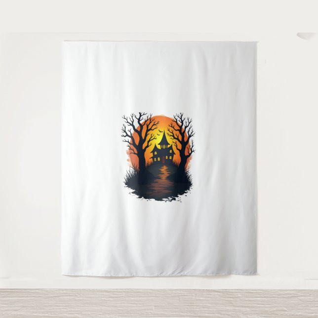 Haunted Forest – Spooky Halloween Nature Tee Tapestry (Front)