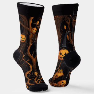 Haunted Forest with Halloween Jack-o'-lantern Socks