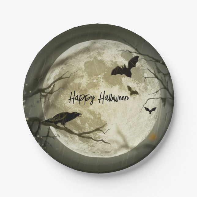Haunted Full Moon Halloween Party Paper Plate (Front)